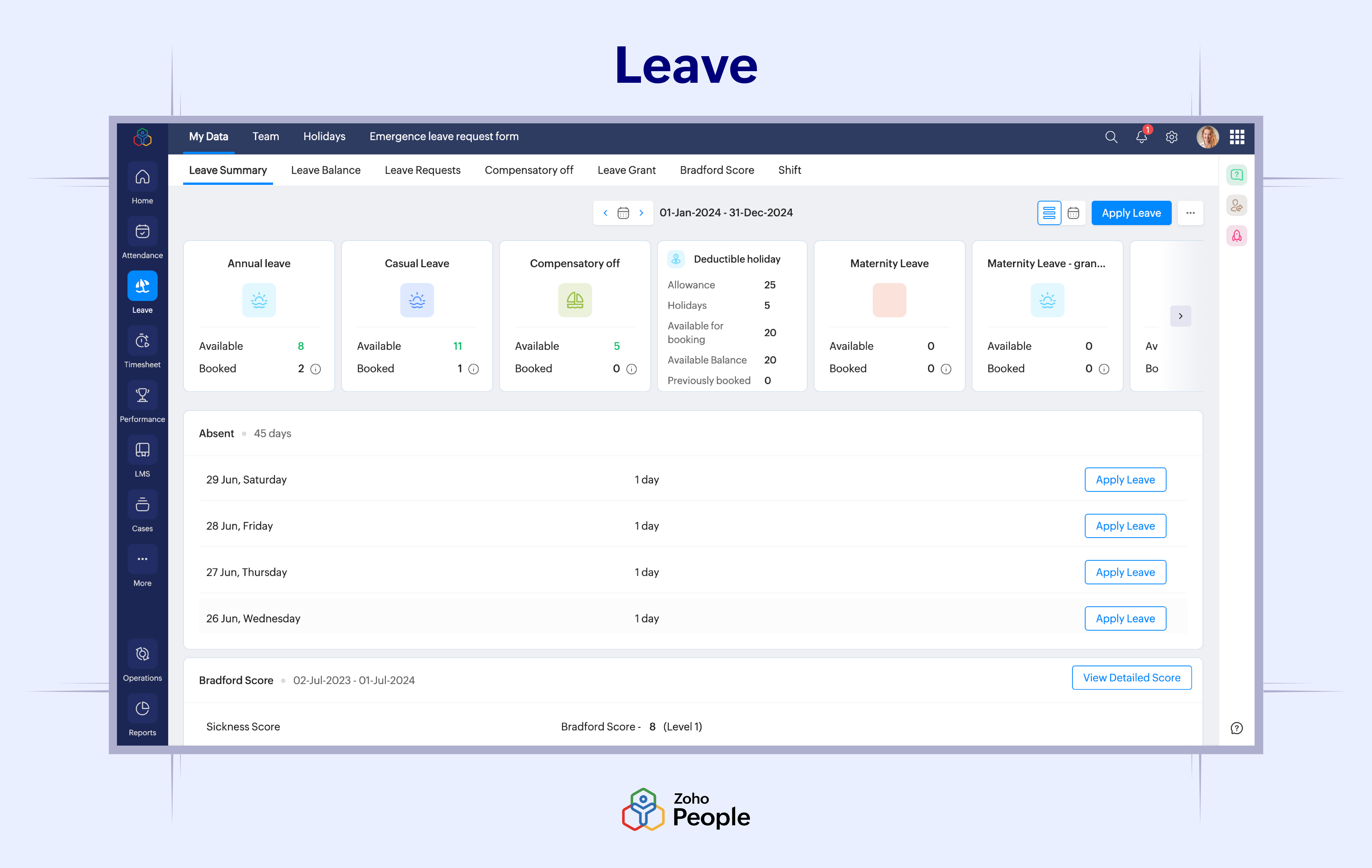 screenshot of Zoho People